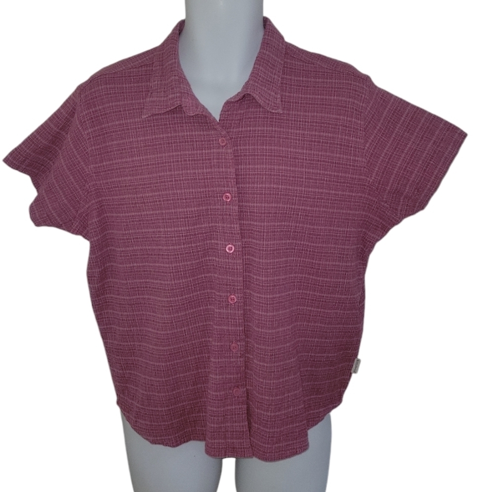 Woolrich Pink Crinkle Textured Preppy Office Blouse - Women's